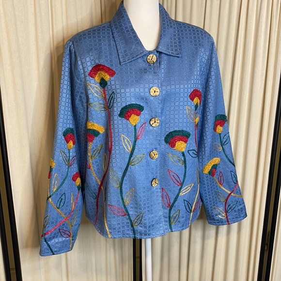 ALEX KIN- EMBROIDERED FLORAL BLAZER OR COAT SIZE LARGE RETRO STYLE - VINTAGE - Picture 2 of 14